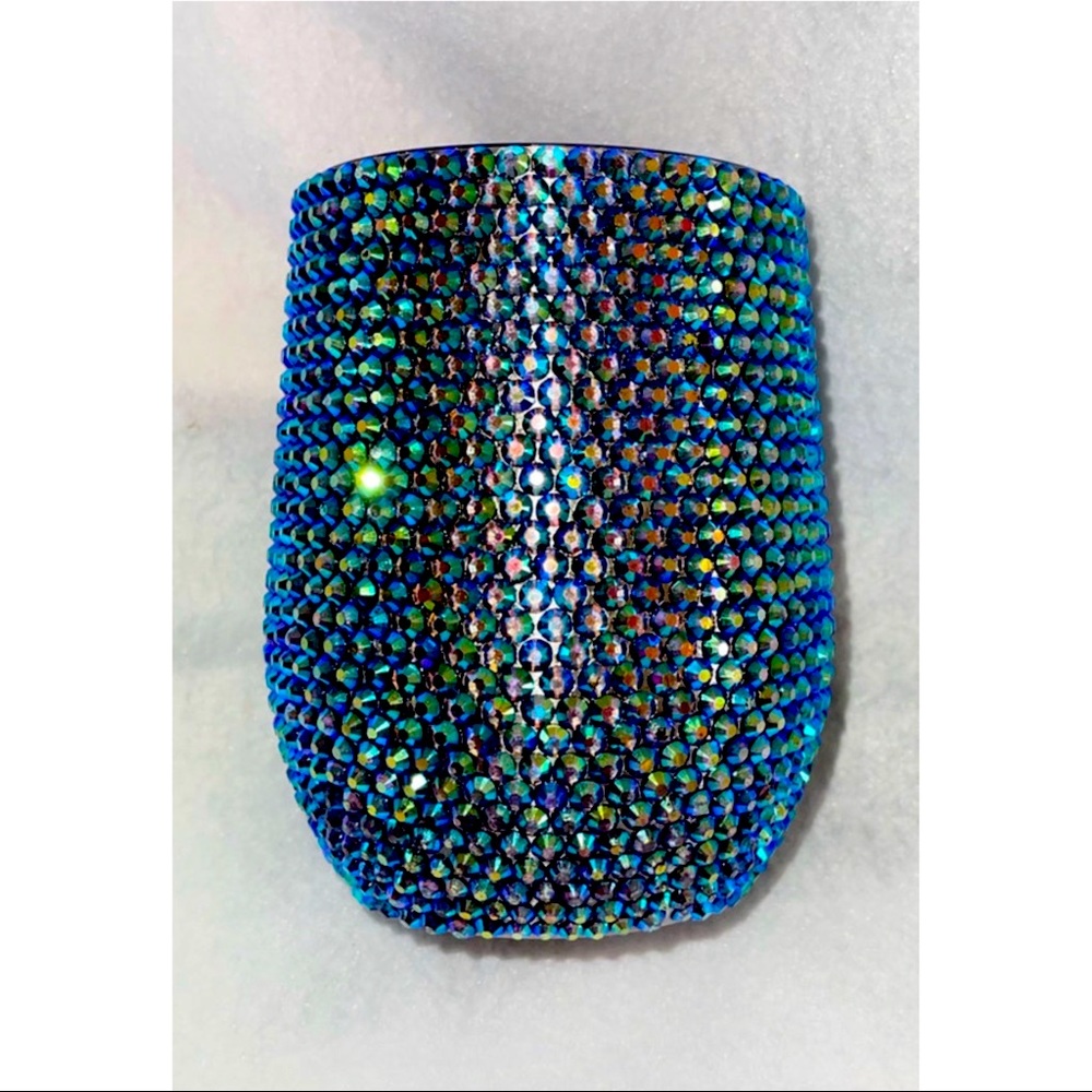 Rhinestone 12oz stemless wine glass w/lid.